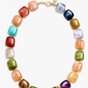 Multicolor Beaded Statement Necklace - Colorful Glass Cube Beads